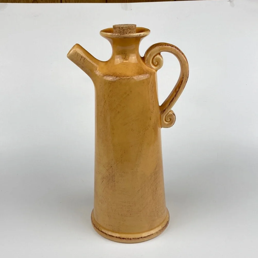 Pier 1 Toscana Gold Earthenware Corked Decanter with Spout 10” Italy